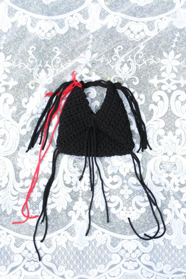 Czarna Torebka z Sznurka Bawełnianego z Recyklingu