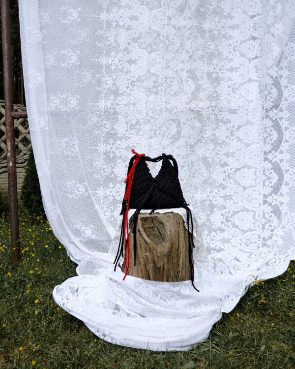 Czarna Torebka z Sznurka Bawełnianego z Recyklingu