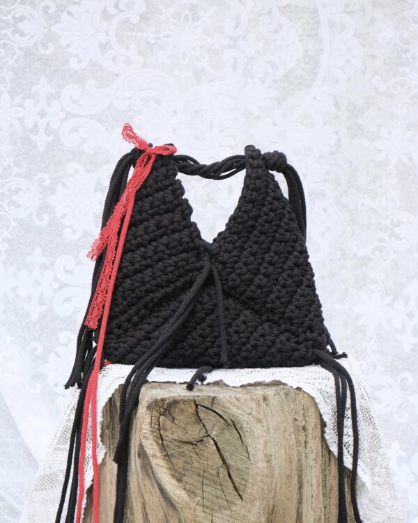 Czarna Torebka z Sznurka Bawełnianego z Recyklingu