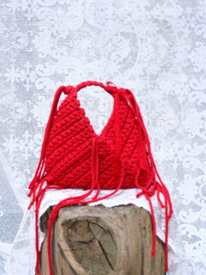 Czerwona Torebka z Sznurka Bawełnianego z Recyklingu