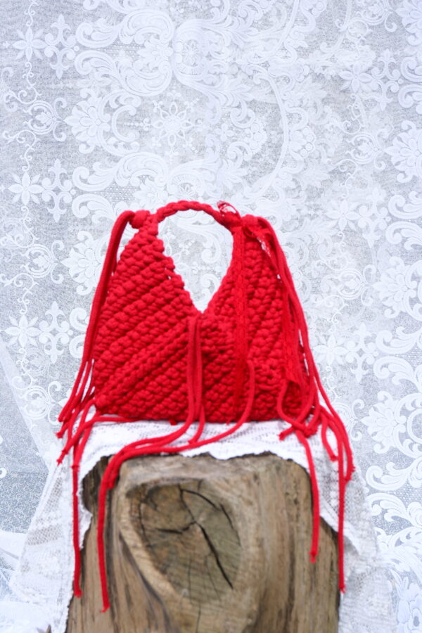 Czerwona Torebka z Sznurka Bawełnianego z Recyklingu