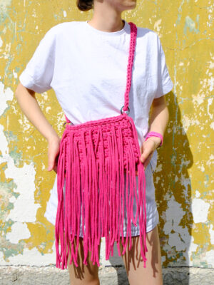 Różowa Torebka ze Sznurka Bawełnianego z Recyklingu