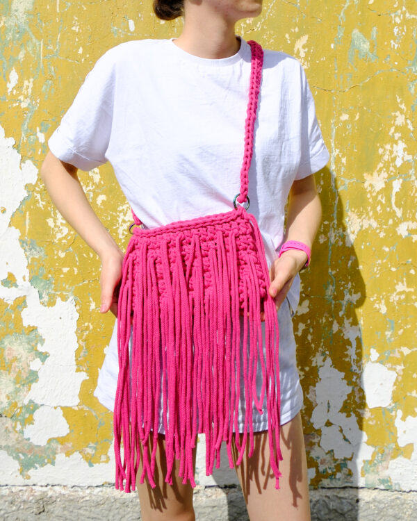 Różowa Torebka ze Sznurka Bawełnianego z Recyklingu